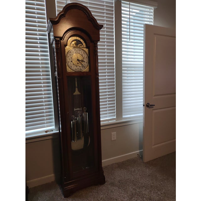 1990s Ridgeway Oak Grandfather Clock Westminister Chimes Chairish
