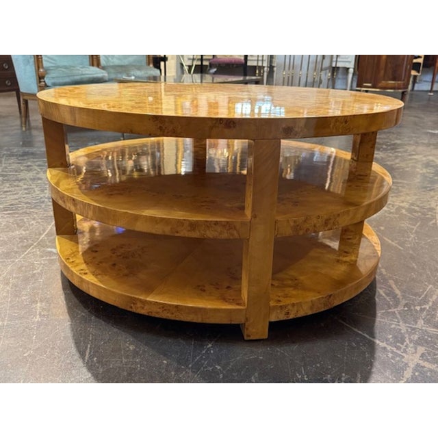 Modern Custom 3 Tier Milo Baughman Manner Burlwood Coffee Table For Sale - Image 3 of 5