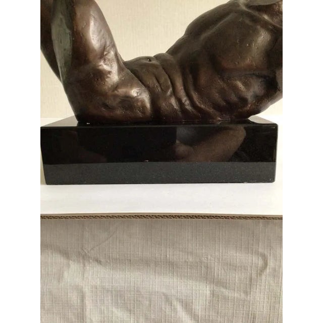 1970s Iron Male Nude Classical Sculpture on Polished Stone Base For Sale - Image 10 of 10