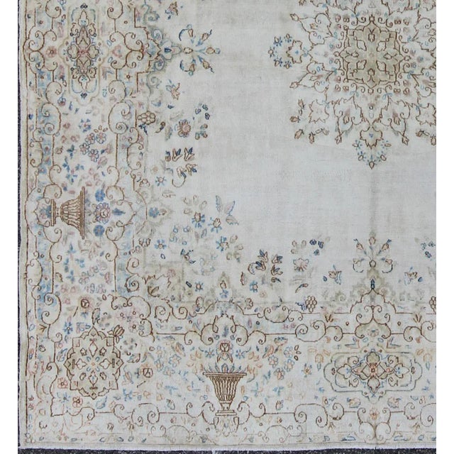 Antique Persian Kerman Rug Featuring Central Medallion and Delicate Botanical Motifs 6′10″ × 7′1″ For Sale - Image 4 of 6