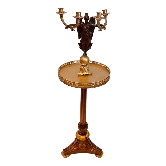 Decorative Empire Style Wood Candle Stand With Bronze Angelic Figure For Sale