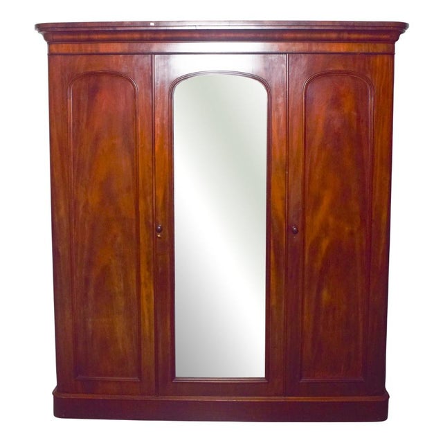 Antique English Three-Door Wardrobe with Mirror, 1910 For Sale - Image 13 of 13