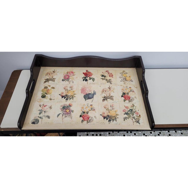 1920s 1920 Botanical Wood Butler Serving Tray Large Floral English Country Decor For Sale - Image 5 of 13