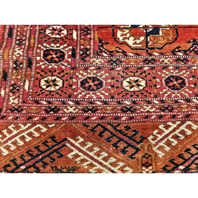 Vintage Turkmen Tekke Area Rug in Allover Geometric Pattern in Brick-Red, Navy, Ivory, Brown For Sale - Image 13 of 16