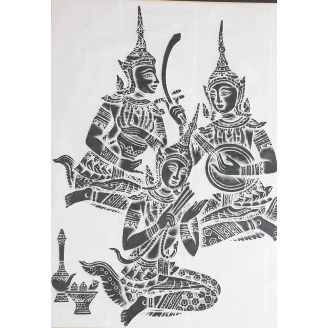 Vintage Charcoal Rubbing of Thai Musicians For Sale - Image 12 of 13