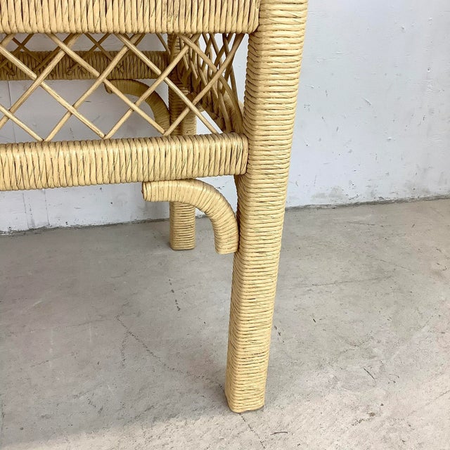 Bohemian Modern Henry Link Style Wicker and Glass Top Side Table For Sale - Image 9 of 13