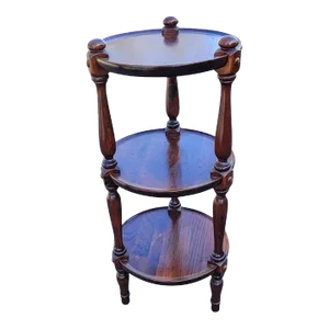 Ethan Allen Old Tavern Collection Pine 3 Tier Etagere Stand Table, Circa 1970s