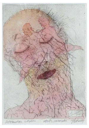 Juris Putrams, Sleeping Man, 1990s, Etching & Watercolor