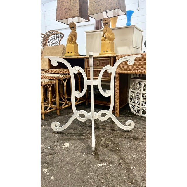Vintage cast aluminum pedestal dining table base. Wonderful Hollywood Regency Dorothy Draper style curlicue frame. Perfect...