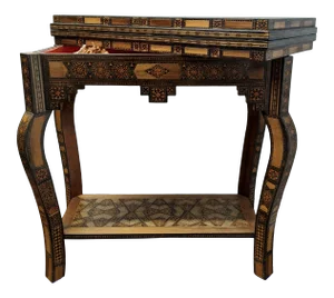 Antique Syrian Parquetry Game Table with Game Pieces