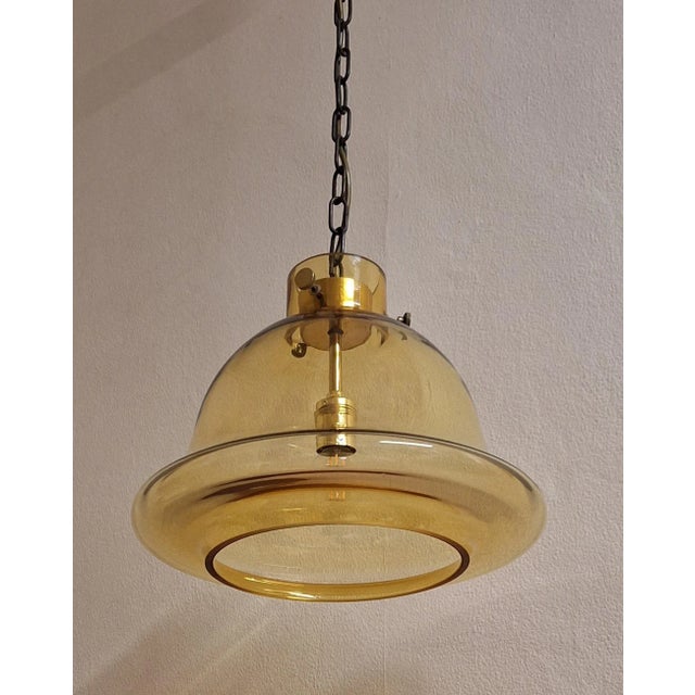 Vintage German Ceiling Lamp with Amber-Colored Glass on Brass Mounting from Süssmuth Leuchten, 1970s For Sale - Image 6 of 9