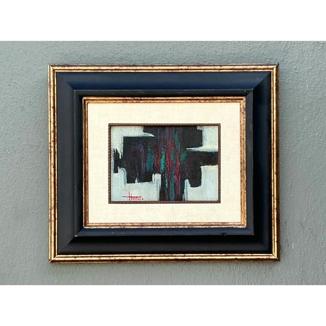 Black Vintage Framed Abstract Oil on Canvas For Sale - Image 8 of 12