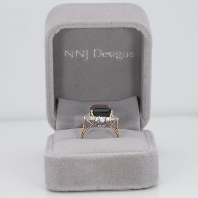 10Ct Bi-Color Tourmaline Ring With Lab Diamond Accents: Solid 14k Gold, 17x10mm, Size 6.75 For Sale - Image 4 of 9