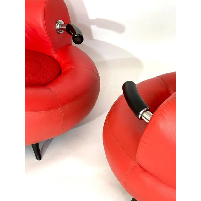 Postmodern Red Leather Post Modern Lounge Chair, Italy 1990 For Sale - Image 3 of 4