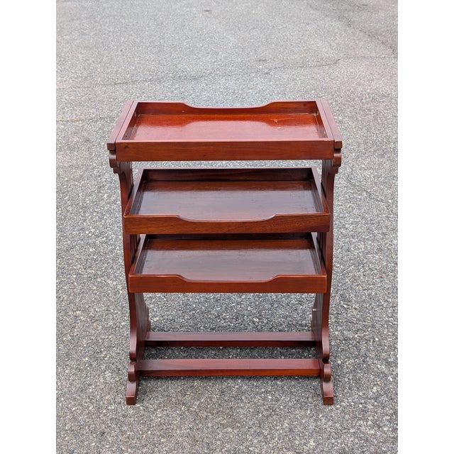 Brown Vintage Hand Carved Tray Top Storage Shelf For Sale - Image 8 of 10