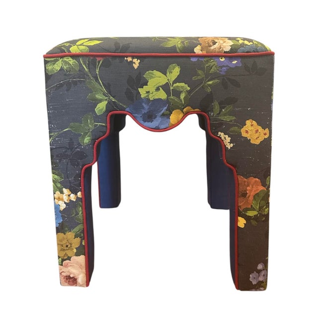 Early 21st Century Mackenzie Childs Covent Garden Upholstered Ottoman / Parsons Stool / Vanity Chair For Sale - Image 5 of 12