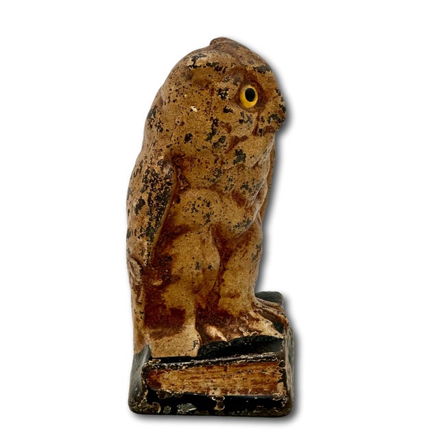Unusual Antique American Cast Iron Wise Old Owl Sitting on a Book Figurative Doorstop - Circa 1920s. For Sale - Image 9 of 18