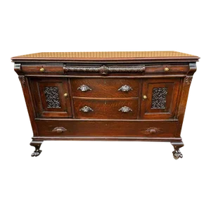 19th Century Antique Tiger Oak Carved Sideboard Server or Buffer