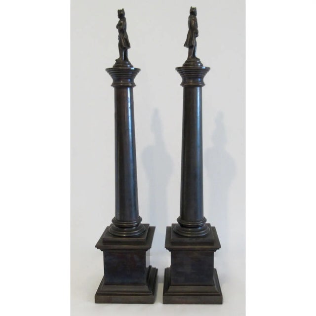 C.1990's Nancy Corzine Patinated Bronze Metal Tall Columned Napoleon Accents - Pair For Sale - Image 9 of 12