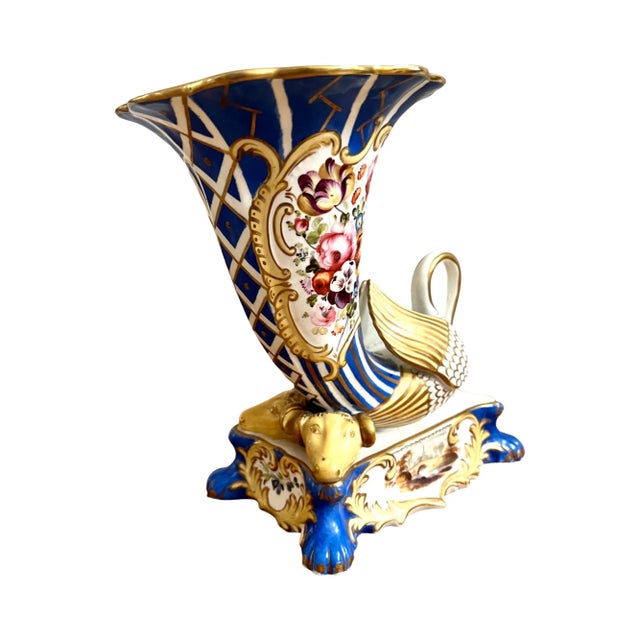 English A Pair of English Porcelain Cornucopia Vases Circa 1820 For Sale - Image 3 of 8