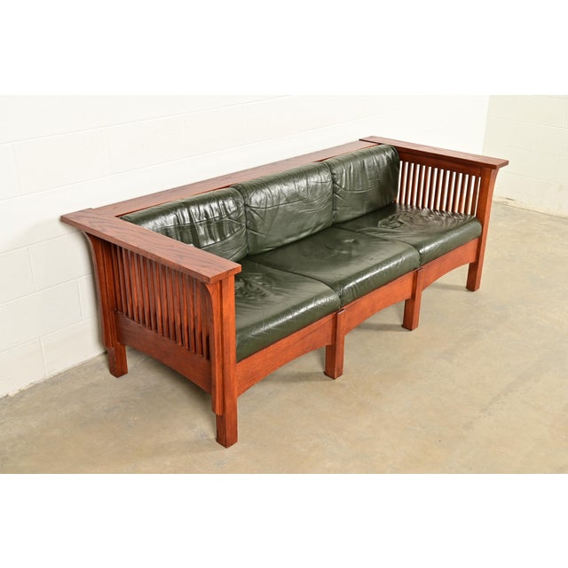 Charles Limbert Stickley Style Mission Oak Arts and Crafts Spindle Settle Sofa For Sale - Image 4 of 11