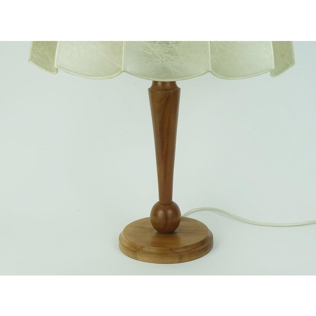 Large Mid-Century Modern Cocoon Table Lamp in Cherrywood Base, 1970s For Sale - Image 11 of 11