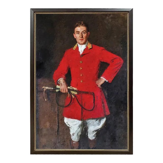 Contemporary Reproduction Portrait Print on Canvas of a Fox Hunter Whipper, Framed For Sale