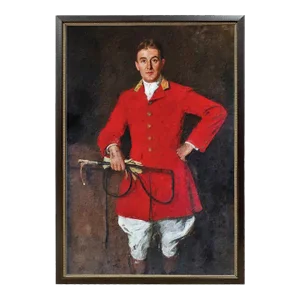 Contemporary Reproduction Portrait Print on Canvas of a Fox Hunter Whipper, Framed