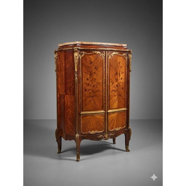 French Louis XV Bronze Mounted Rosewood Marble Top Cabinet Adjustable Shelves For Sale - Image 11 of 14