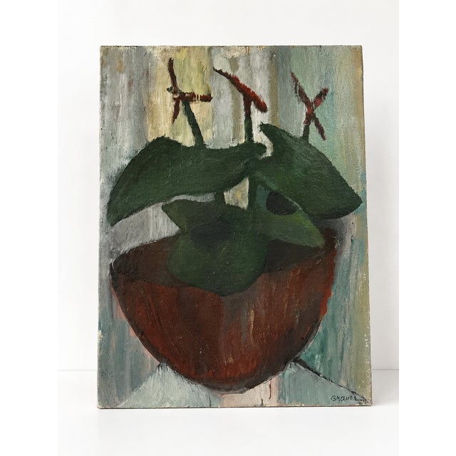 Black Yvonne Grauer, Flowers in a Gourd, 1960s, Oil Painting For Sale - Image 8 of 8