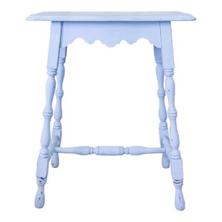 Early 20th Century Blue Painted Scalloped American Farmhouse Side Table For Sale