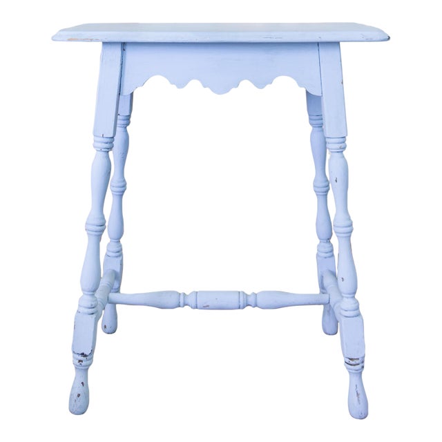 Early 20th Century Blue Painted Scalloped American Farmhouse Side Table For Sale