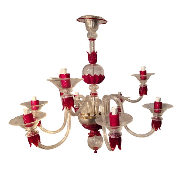 Chandelier in Transparent and Ruby ​​red Glass in Galliano and Murano Iron For Sale