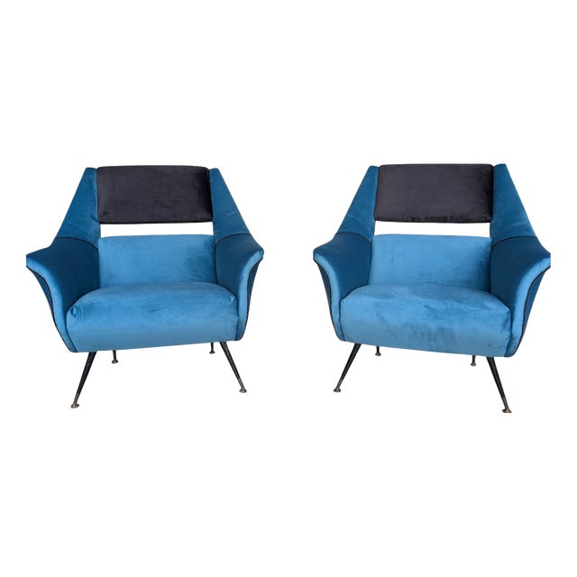Velvet Armchairs, 1960s, Set of 2 For Sale