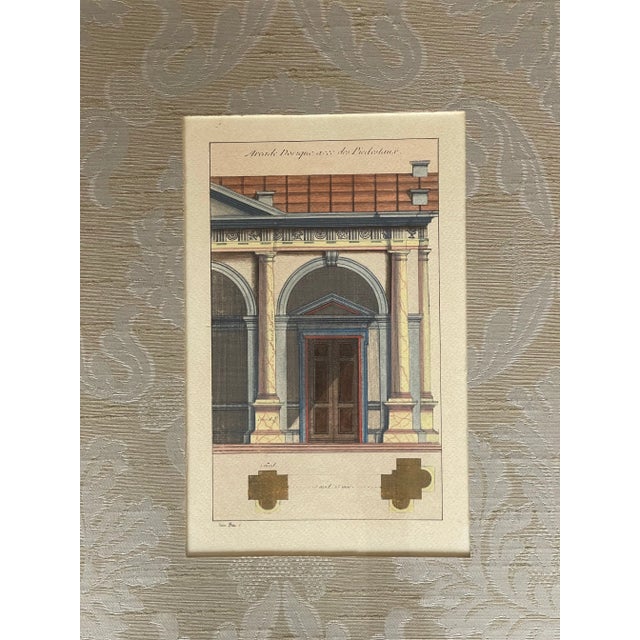 English French Architectural Engraving With Brocade Fabric Matting For Sale - Image 3 of 10