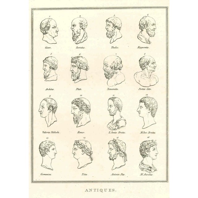 Thomas Holloway, Heads of Men of Ancient Times, Original Etching, 1810 For Sale