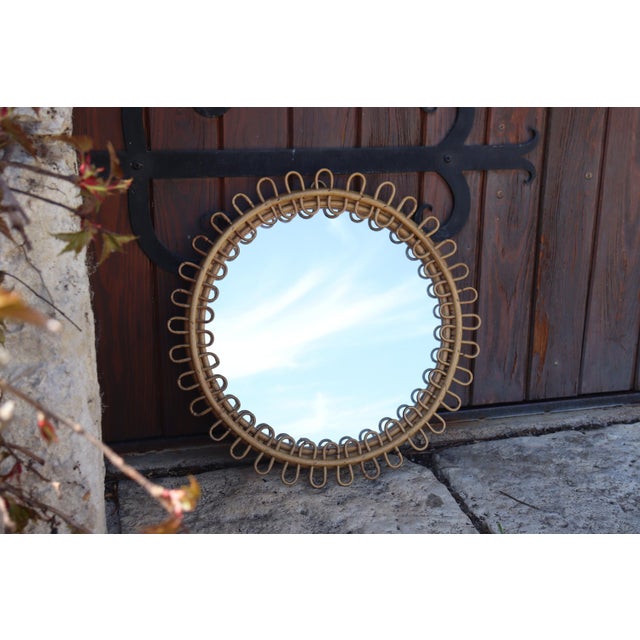 Round Rattan Mirror attributed to Franco Albini, Italy, 1950s For Sale - Image 8 of 8