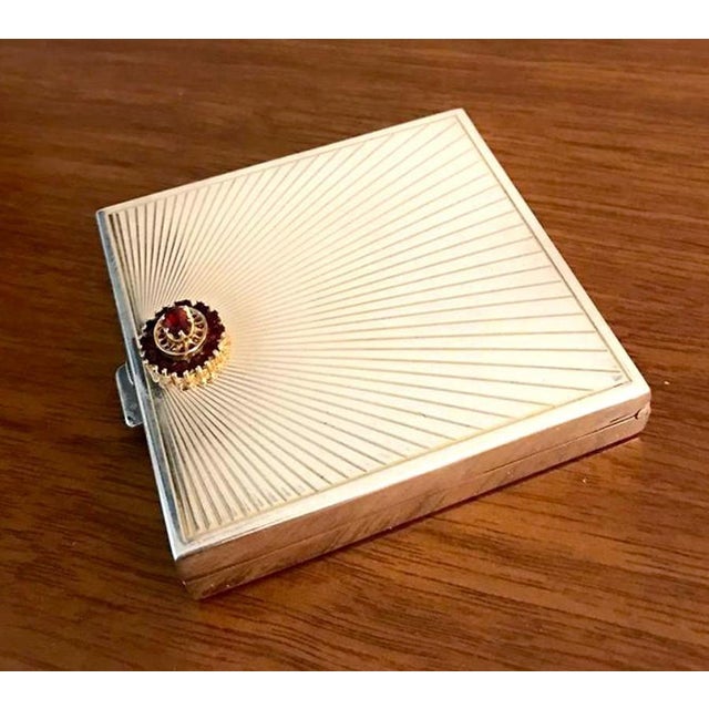 French Art Deco Sterling Silver with Gemstone Rosetta Compact Case by Cartier For Sale - Image 9 of 17