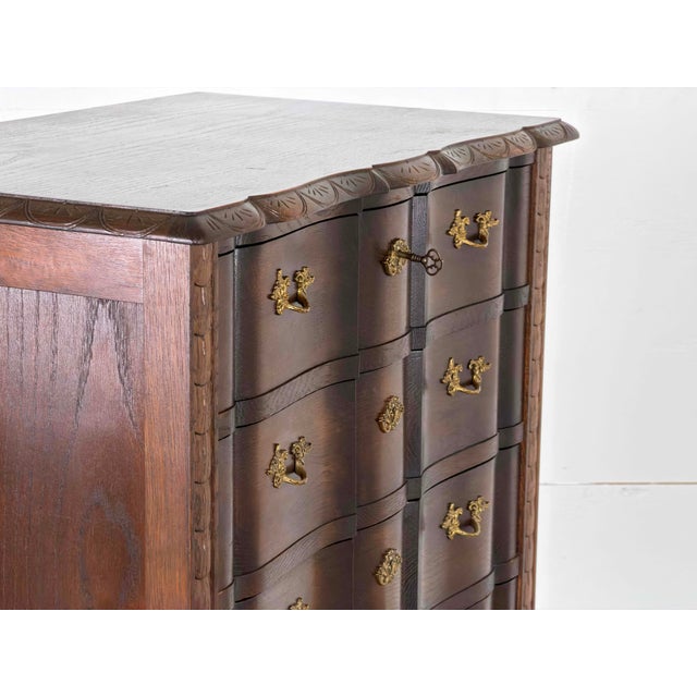 Danish Baroque Oak Serpentine Tallboy Chest of Drawers, 1940s For Sale - Image 10 of 13