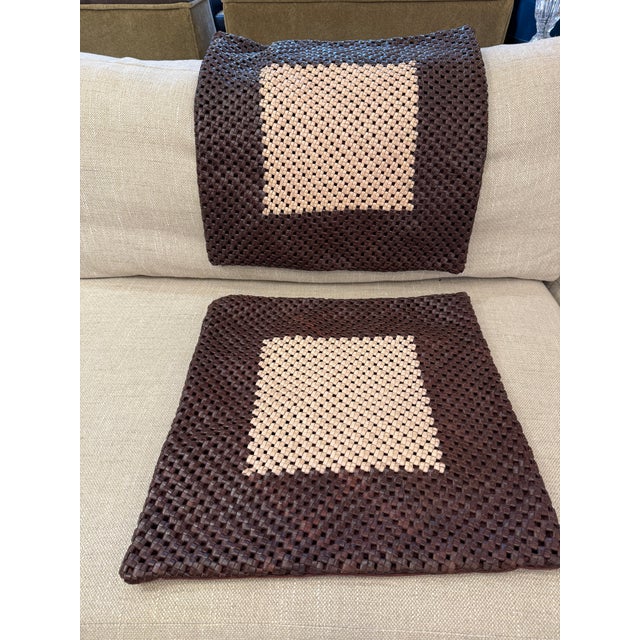 Williams-Sonoma Williams-Sonoma Woven Leather Pillow Covers, Pair For Sale - Image 4 of 12