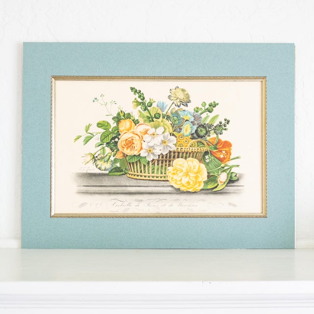 Paint Framed Floral Aquatint Print 'Corbeille De Roses Et De Narcisses' by Jean Louis Prévost For Sale - Image 7 of 7