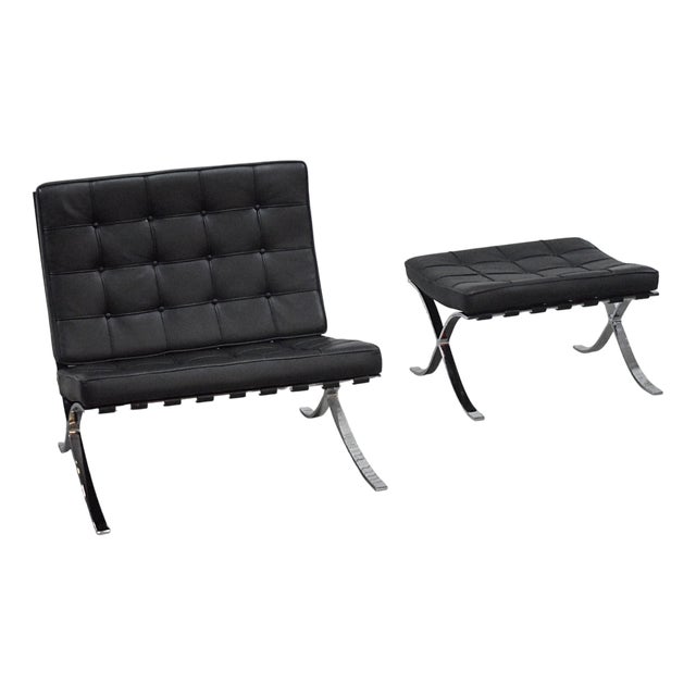 Set of Barcelona Chair with Ottoman by Ludwig Mies Van Der Rohe for Knoll For Sale