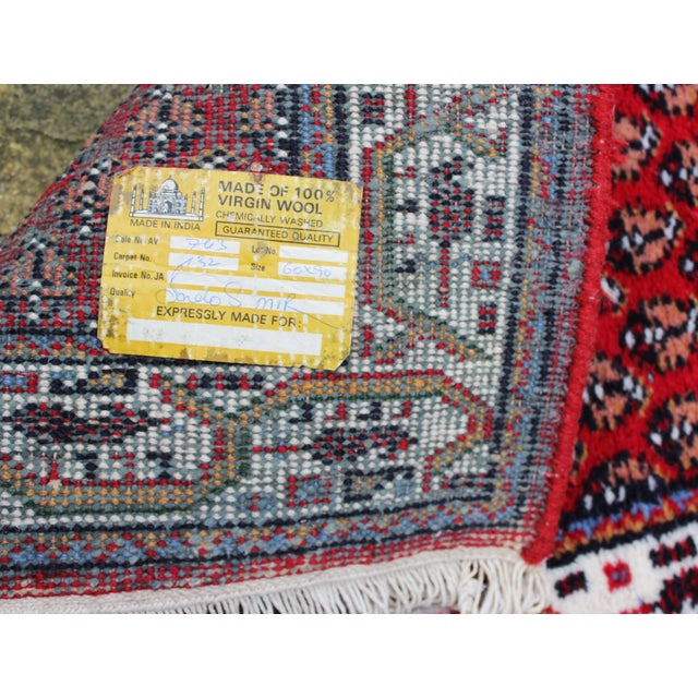 Mid-20th Century Indian Hand-Knotted Wool Rug with Red Geometric Pattern, 1960s For Sale - Image 4 of 7