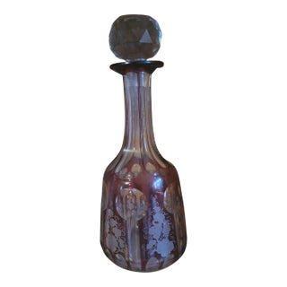 1920s Cranberry Red Crystal Cut to Clear Decanter For Sale