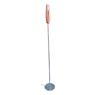 Vintage Floor Lamp with Chrome-Plated Metal Frame and Red and White Glass Shade, 1990s For Sale