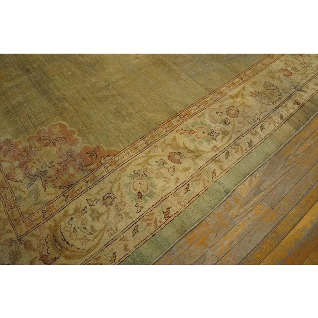 1900s Ligth Green Medallion Antique N. Indian Amritsar Carpet 9'2" X 11'8" Knotted Wool Rug For Sale In New York - Image 6 of 12