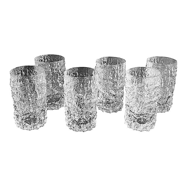 Vintage Whitefriars Glassworks Glacier/Bark Textured Highball Glasses Designed by Geoffrey Baxter, Set of 6 For Sale