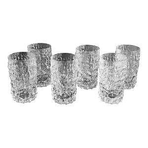Vintage Whitefriars Glassworks Glacier/Bark Textured Highball Glasses Designed by Geoffrey Baxter, Set of 6
