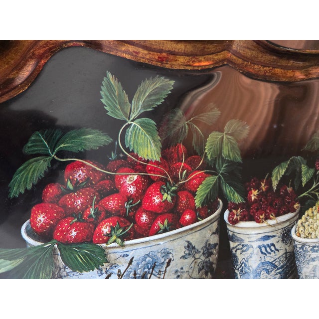 Painting by Galley, Stephanie Hoppen for Keller Charles English tray featuring berries in blue and white ware. Measures...