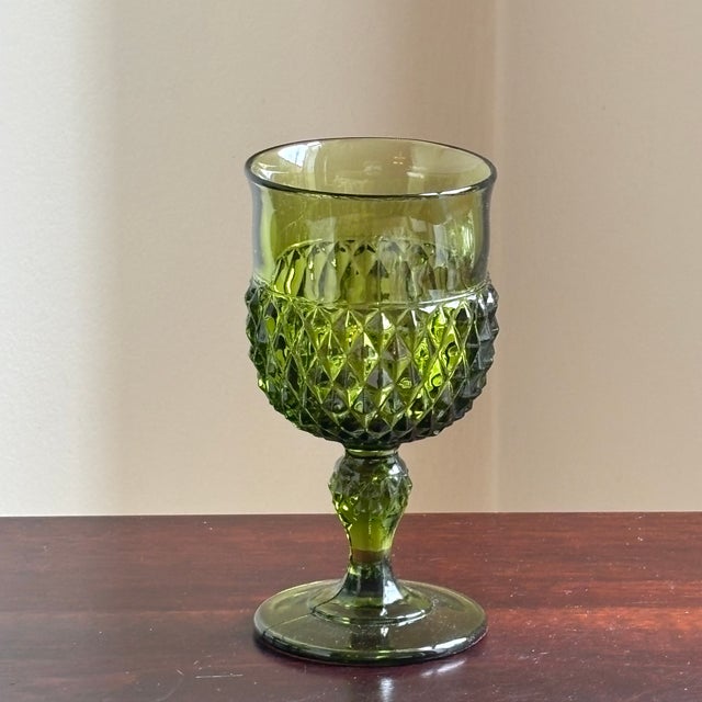 Mid 20th Century 1960s Avocado Green Pressed Glass Goblets — Set of 4 For Sale - Image 5 of 13